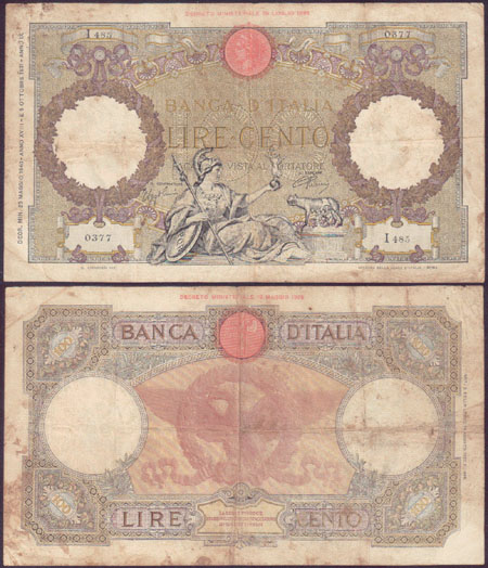 1940 Italy 100 Lire L001524 - Click Image to Close